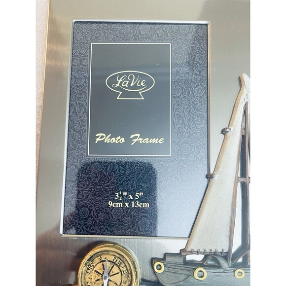 LaVie Chrome Nautical Picture Frame Sailboat Compass Design 3.5x5 w/ Glass - Picture 7 of 10